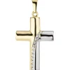 Anhänger 16,5x26,1mm Kreuz mit weißen Zirkonia 333 Gold Gelbgold teilrhodiniert