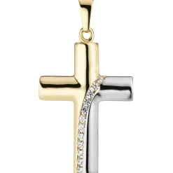 Anhänger 16,5x26,1mm Kreuz mit weißen Zirkonia 333 Gold Gelbgold teilrhodiniert