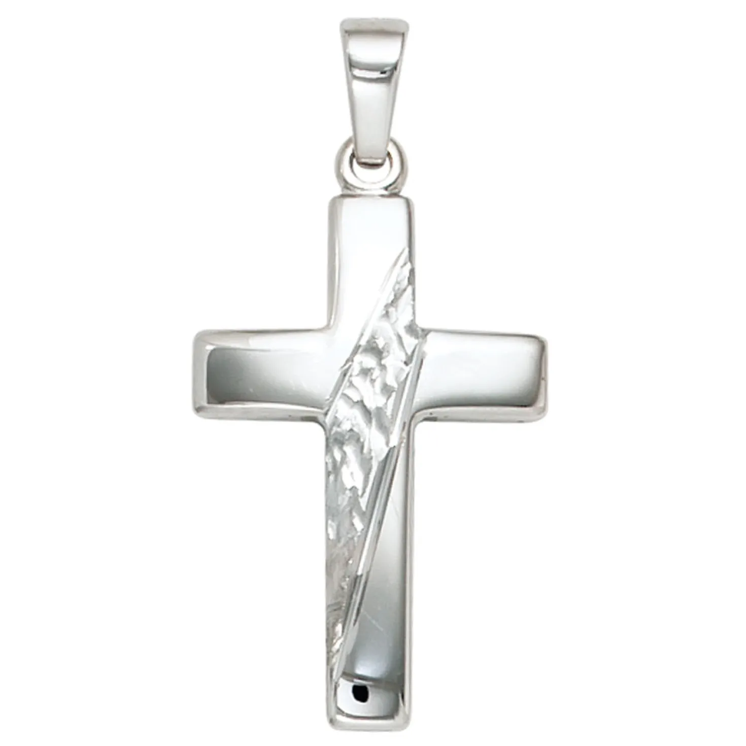 Anhänger 13,9x23,6mm Kreuz 925 Silber massiv rhodiniert teilgehämmert