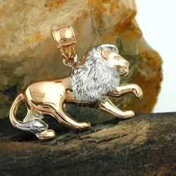 Anhänger 15x23mm Löwe aus 375 Rotgold rhodiniert matt-glänzend bicolor Unisex