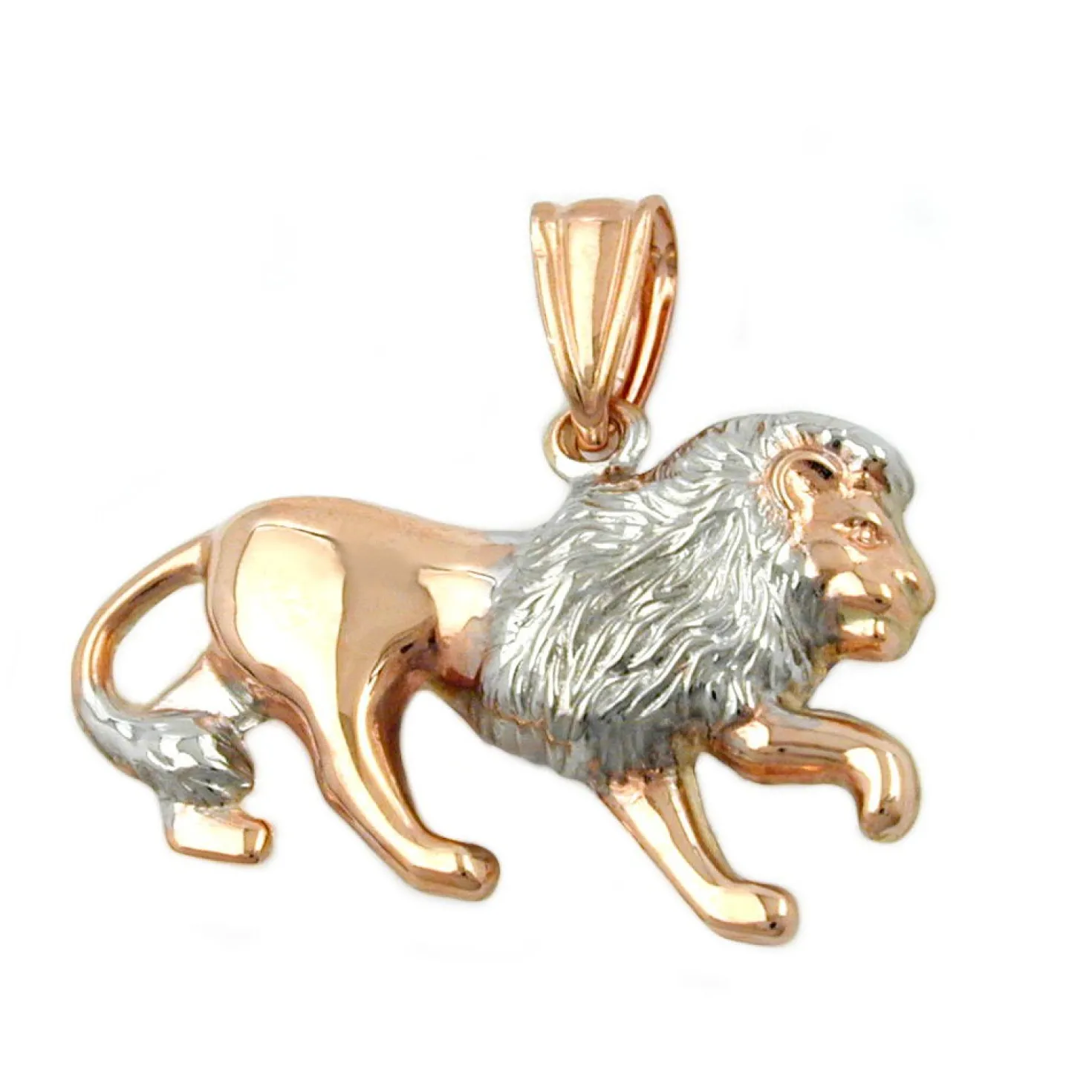 Anhänger 15x23mm Löwe aus 375 Rotgold rhodiniert matt-glänzend bicolor Unisex