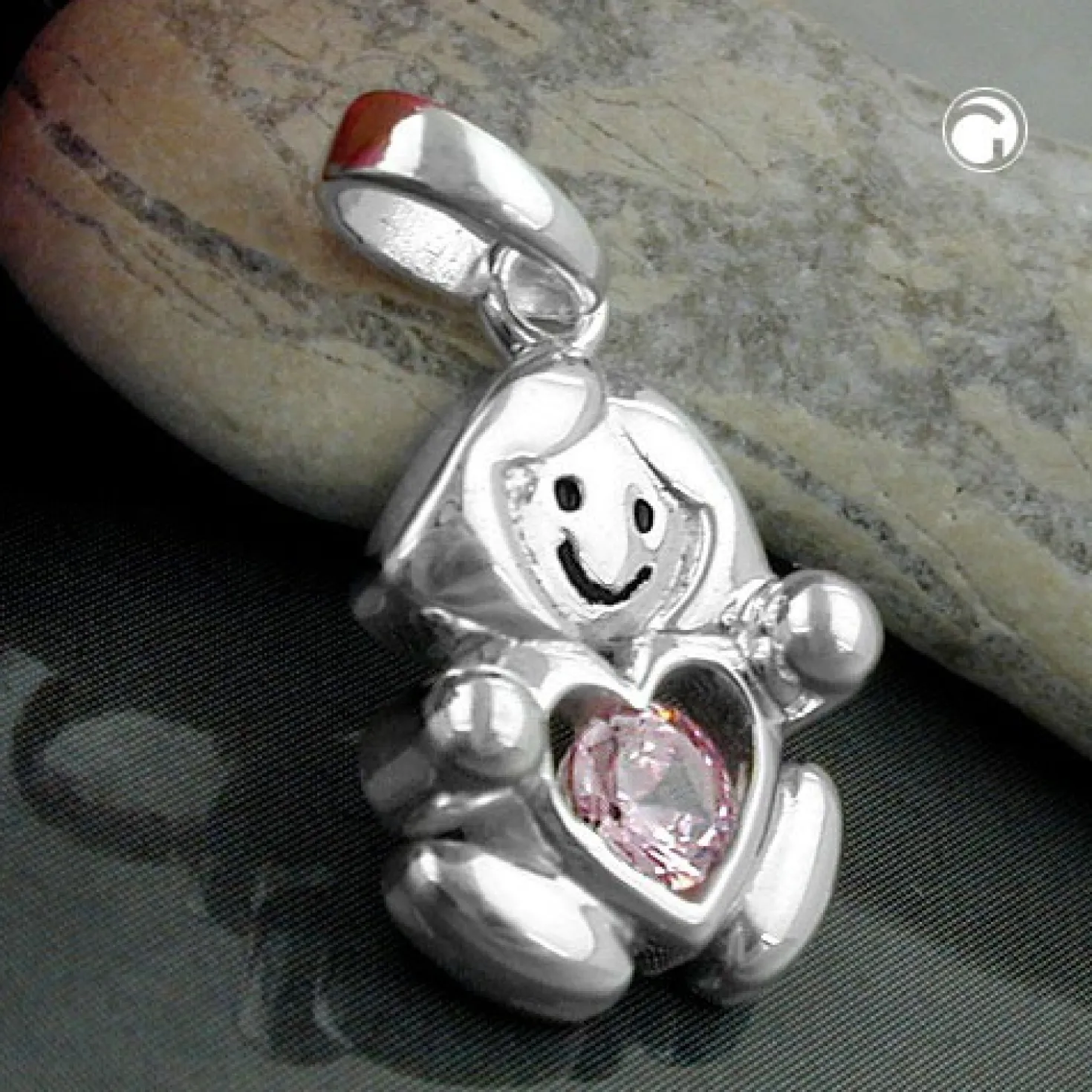 Anhänger 15x10mm Mädchen mit Herz pink Zirkonia 925 Echt Silber Kinder