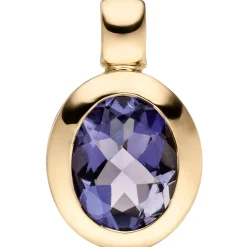 Anhänger 10,4x17mm mit blauen Iolith London-Blue oval 585 Gold Gelbgold