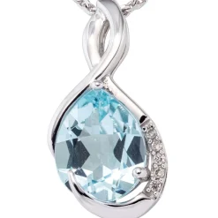 Anhänger 10,2x20,4mm mit Blautopas & 5 Diamanten 0.03Ct 585 Gold Weißgold