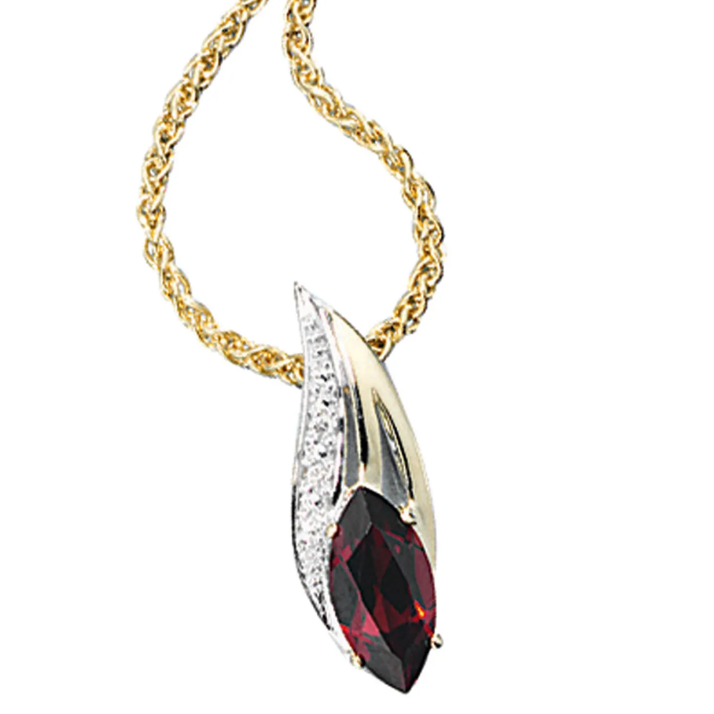 Anhänger 6,8x20,2mm mit Diamanten 0.01Ct Brillanten Granat 585 Gold