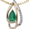 Anhänger 8,3x15,2mm mit 6 Diamanten 0.03Ct grüner Smaragd Tropfenform 585 Gold