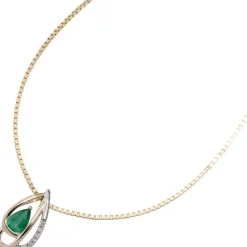 Anhänger 8,3x15,2mm mit 6 Diamanten 0.03Ct grüner Smaragd Tropfenform 585 Gold