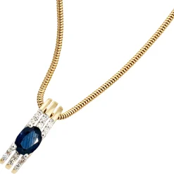 Anhänger 4,6x18mm mit 12 Diamanten 0.08Ct W/P1 Saphir Ovalform 585 Gold Gelbgold