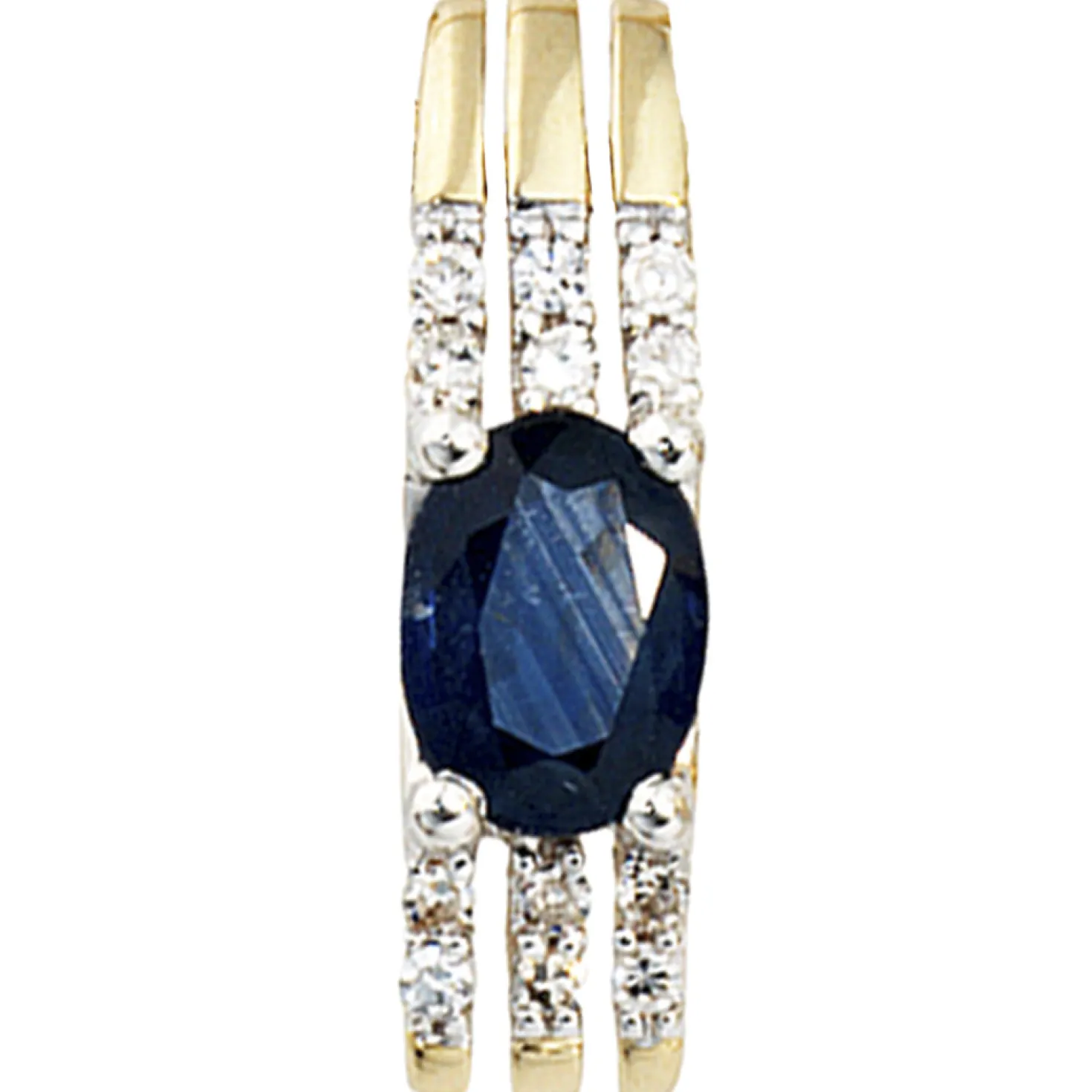 Anhänger 4,6x18mm mit 12 Diamanten 0.08Ct W/P1 Saphir Ovalform 585 Gold Gelbgold