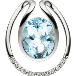 Anhänger 16,1x19mm mit 13 Diamanten 0.06Ct W/SI & Blautopas 585 Gold Weißgold
