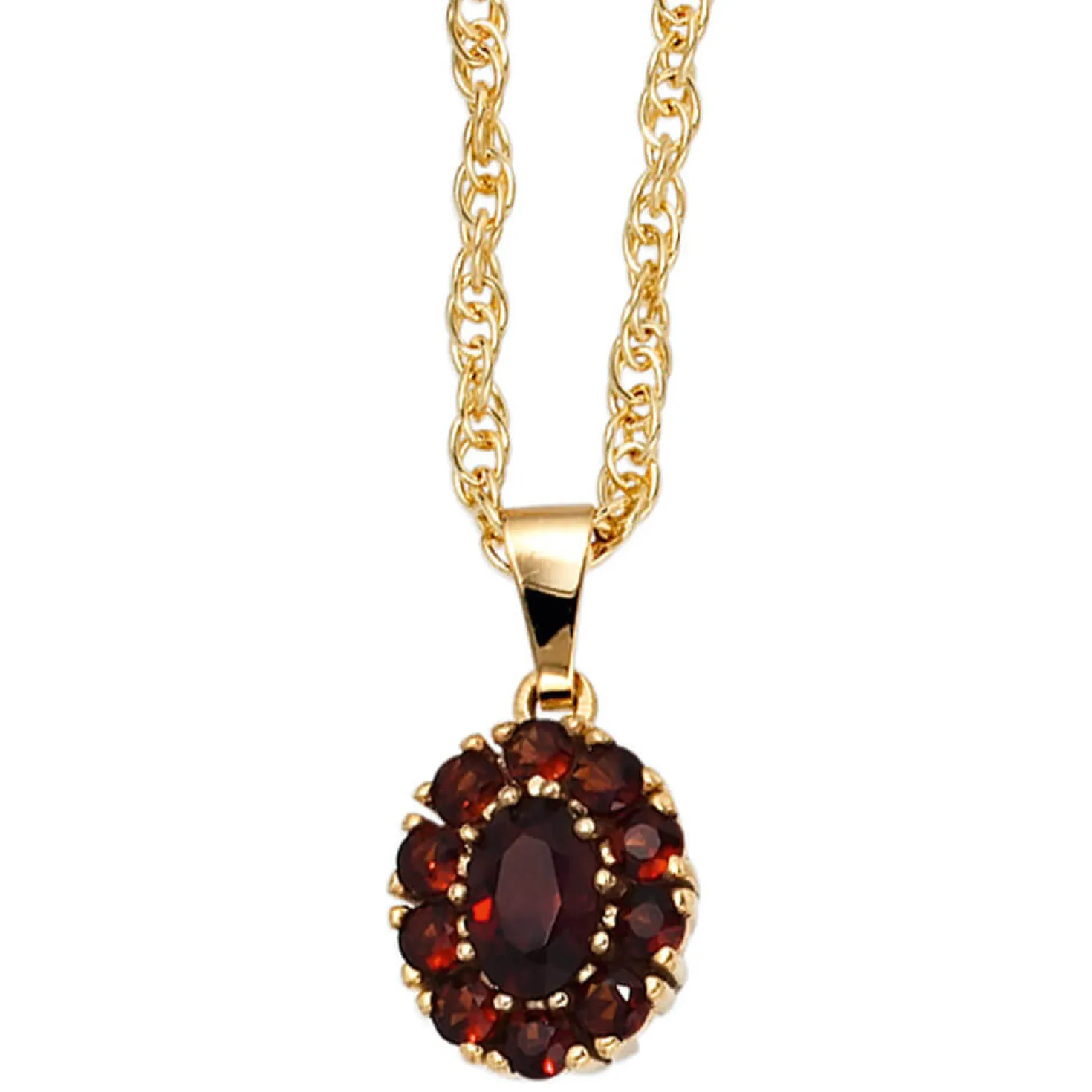 Anhänger 9,4x12,9mm mit Granat rot dunkelrot oval 375 Gold Gelbgold