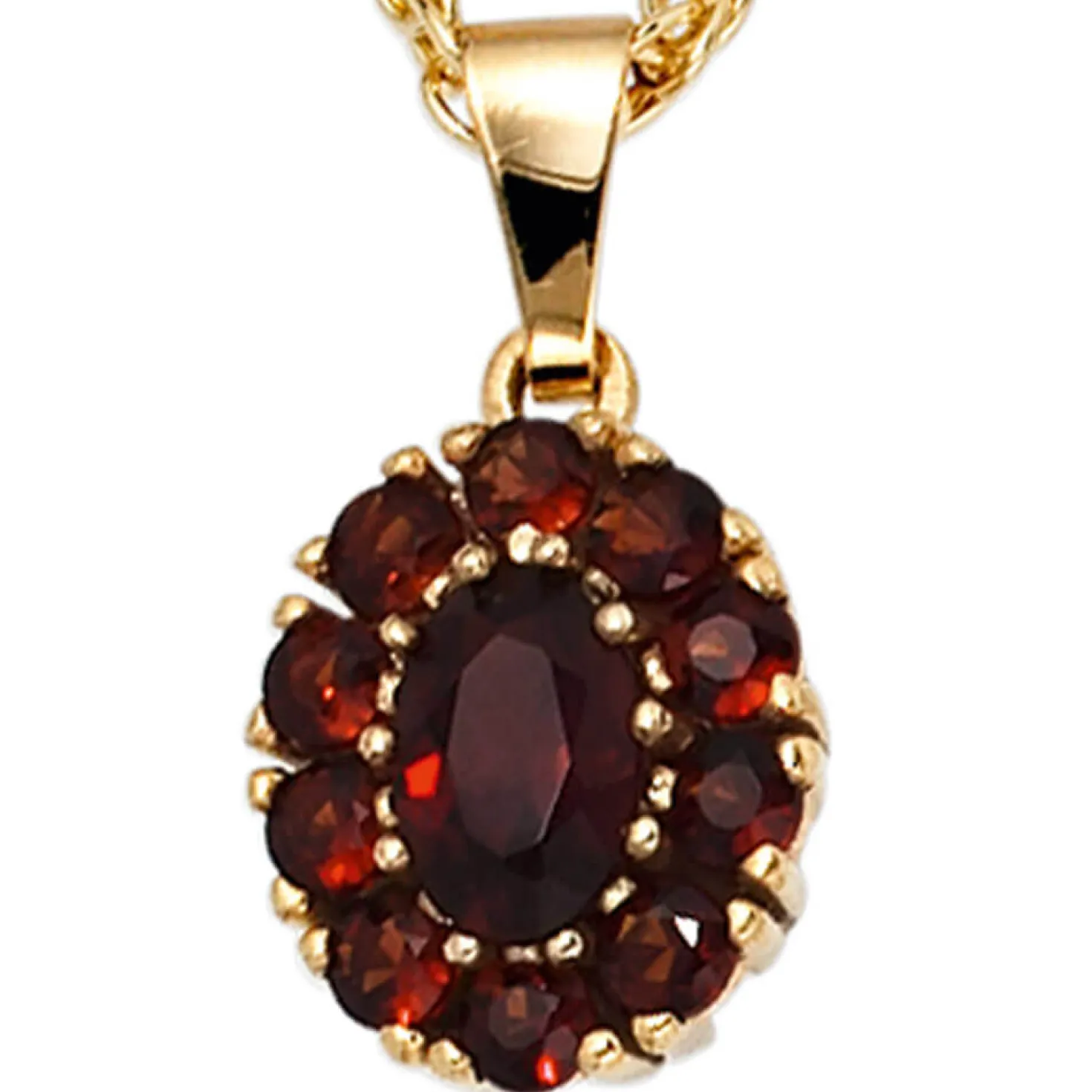Anhänger 9,4x12,9mm mit Granat rot dunkelrot oval 375 Gold Gelbgold