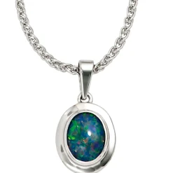 Anhänger 11,6x15,9mm mit Opal Opaltriplette oval blau-grün 585 Gold Weißgold