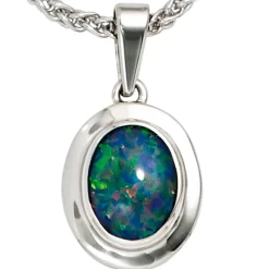 Anhänger 11,6x15,9mm mit Opal Opaltriplette oval blau-grün 585 Gold Weißgold