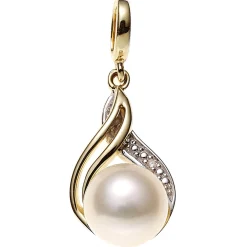Anhänger 10,4x18,9mm mit Perle & Diamant 0.005Ct W/P1 Brillant 585 Gold Gelbgold