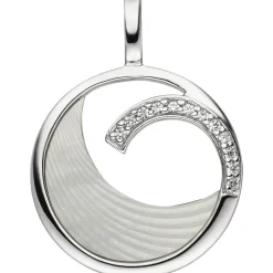 Anhänger 17,8x23,9mm mit Perlmutteinlage und weißen Zirkonia rund 925 Silber