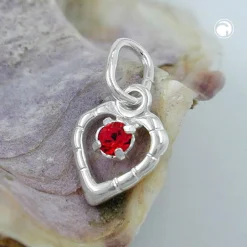 Anhänger 8x6mm mit rotem Glasstein im Herz 925 Silber Halsschmuck Damen