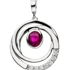 Anhänger 15,2x17,1mm mit rotem Rubin oval und weißen Zirkonia 375 Gold Weißgold