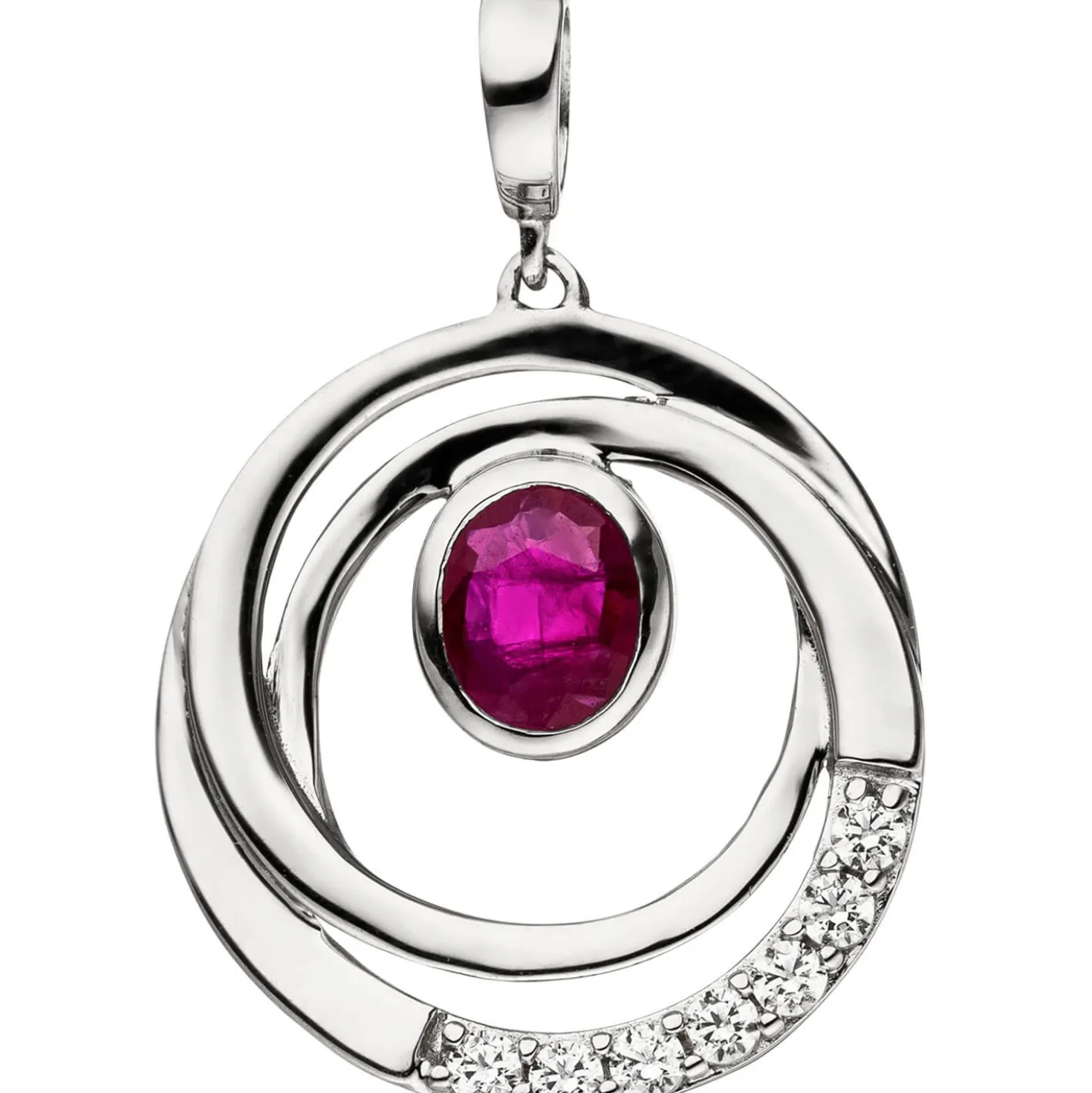 Anhänger 15,2x17,1mm mit rotem Rubin oval und weißen Zirkonia 375 Gold Weißgold