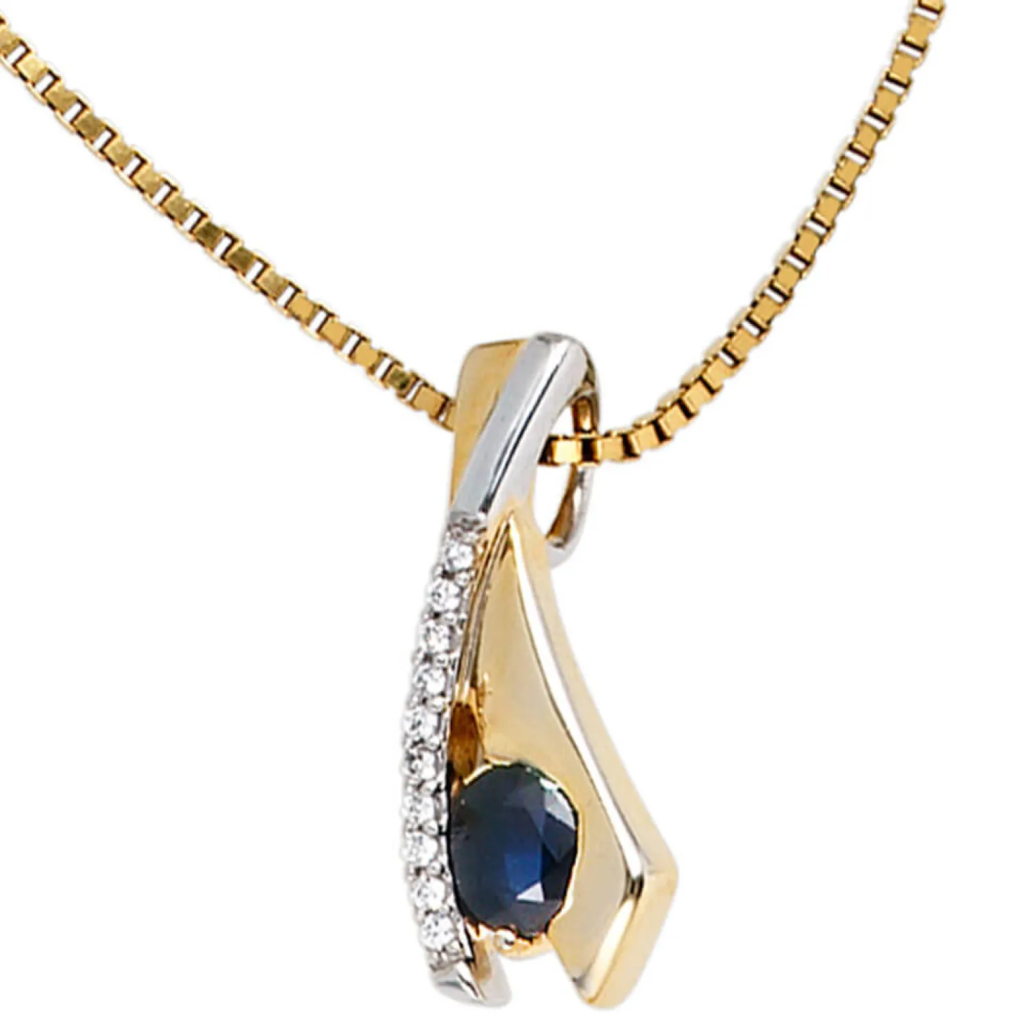 Anhänger 6,9x18,9mm mit Safir Saphir blau & 10 Zirkonia 333 Gold Gelbgold