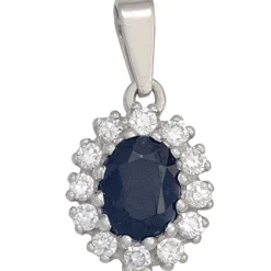Anhänger 11,2x15,1mm mit Saphir blau & Zirkonia rundum weiß 925 Silber oval
