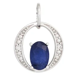 Anhänger 10,4x14,5mm mit Saphir & 2 Brillanten 0.01Ct 585 Gold Weißgold