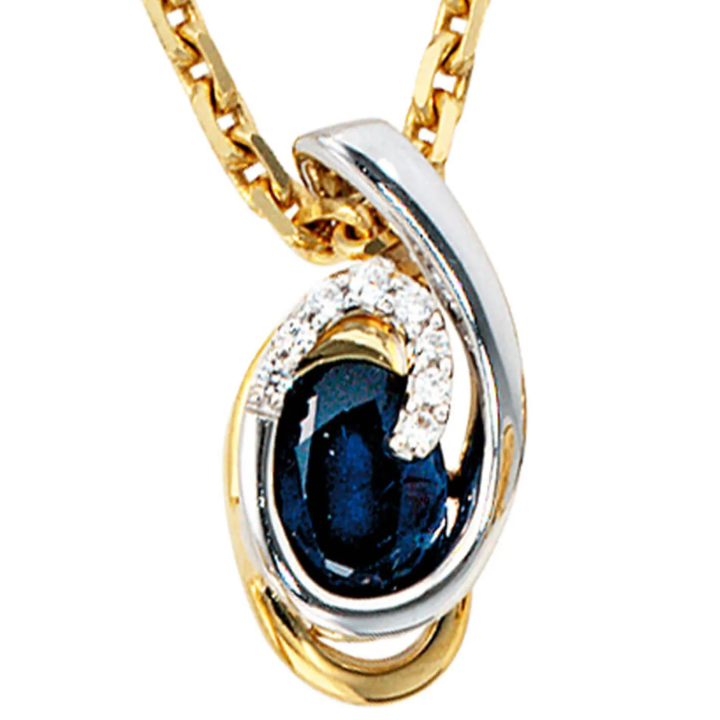 Anhänger 7,7x15,9mm mit Saphir 8 Diamanten 0.04Ct 585 Gold gelb/weiß