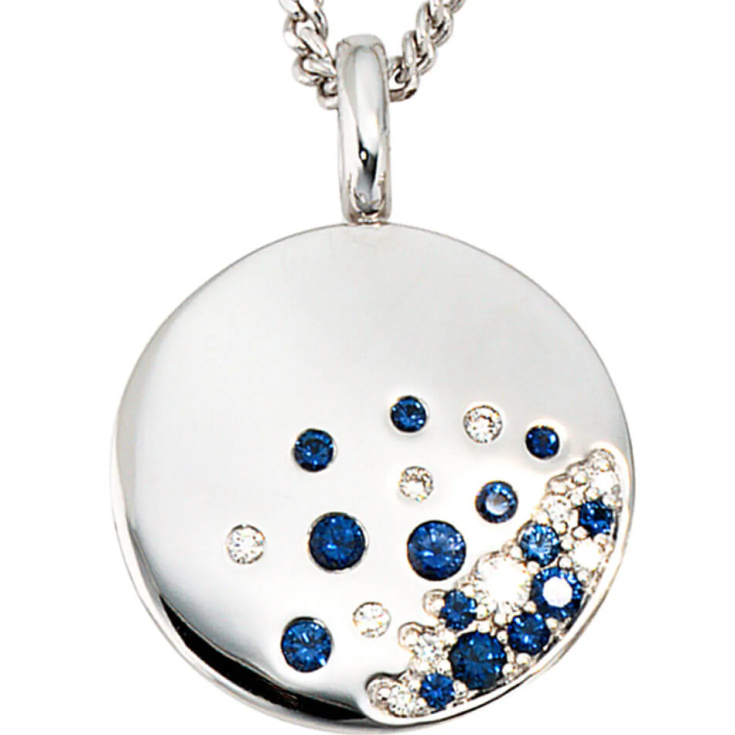 Anhänger 18,3x25,1mm mit 13 Saphiren & 10 Diamanten 0.1Ct W/SI 585 Gold Weißgold