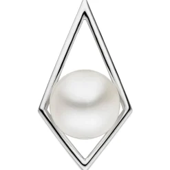 Anhänger 13,3x25mm mit Süßwasser-Perle im Rhombus 585 Gold Weißgold schlicht