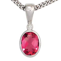 Anhänger 7,1x18mm mit Turmalin & Diamant 0.01Ct Brillant 585 Gold Weißgold