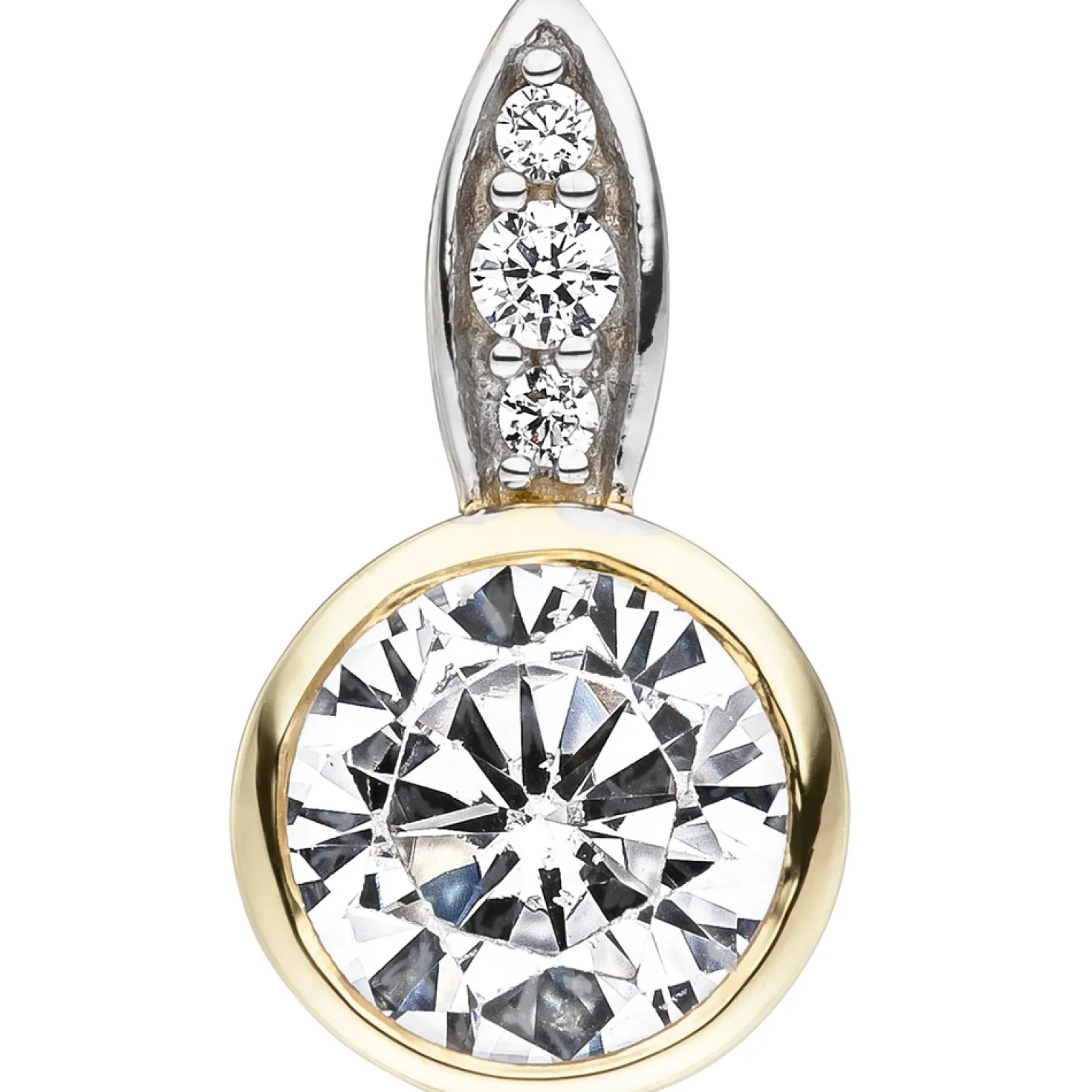 Anhänger 7,9x14,8mm mit weißen Zirkonia rund solitär 375 Gold Gelbgold bicolor