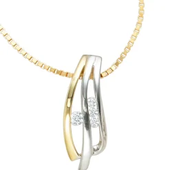 Anhänger 7,6x19,9mm mit 4 Zirkonia 925 Silber teilvergoldet rhodiniert Damen