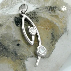 Anhänger 28x9mm mit zwei Zirkonia weiß 925 Silber rhodiniert Damen