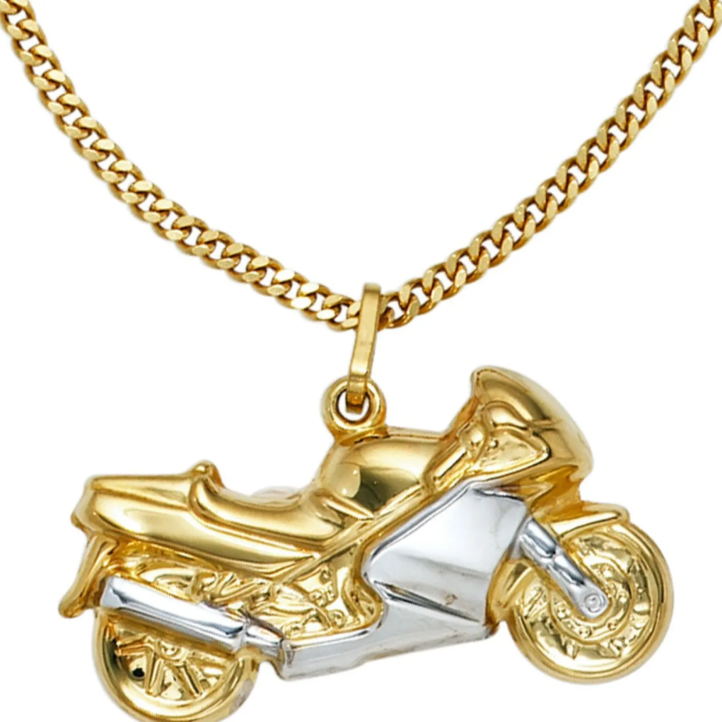Anhänger 26,9x14,4mm Motorrad Bike 333 Gold Gelbgold rhodiniert bicolor Unisex
