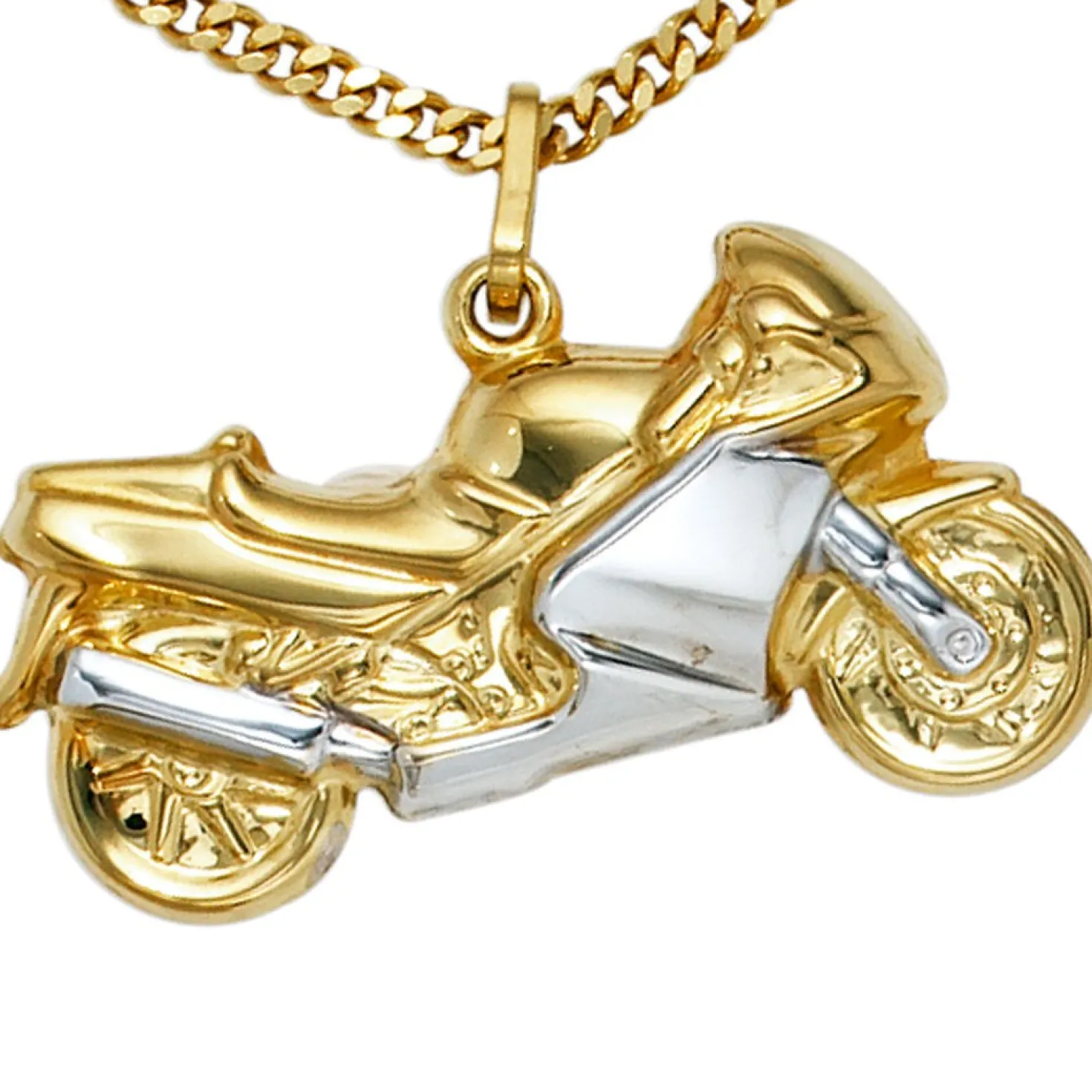 Anhänger 26,9x14,4mm Motorrad Bike 333 Gold Gelbgold rhodiniert bicolor Unisex