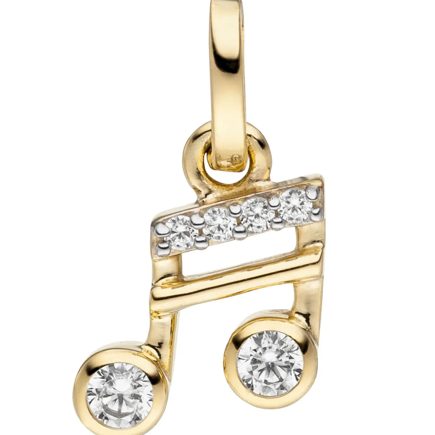Anhänger 8x11,1mm Musik-Note aus 333 Gelbgold mit 6 Zirkonia Sechzehntelnote