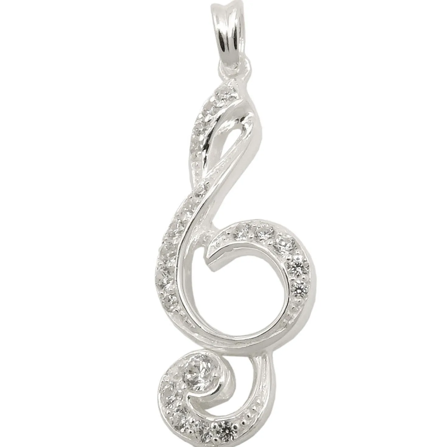 Anhänger 28x11mm Notenschlüssel mit weißen Zirkonia 925 Silber Halsschmuck
