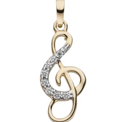 Anhänger 8,2x18,6mm Notenschlüssel Musik aus 333 Gold Gelbgold mit 8 Zirkonia