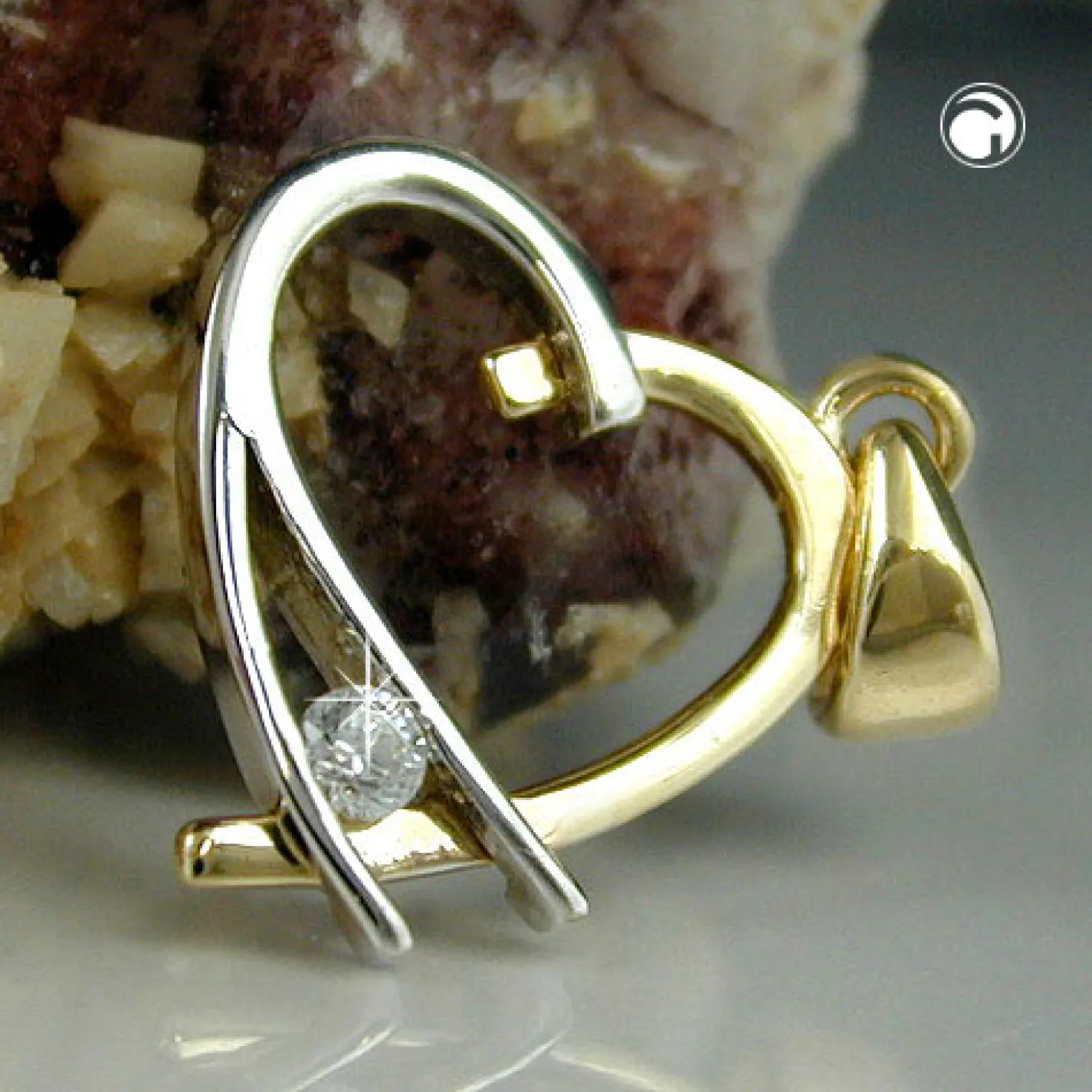 Anhänger 14x13mm offener Herz mit Zirkonia 375 Gold Gelbgold Weißgold