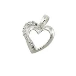 Anhänger 13x13mm offenes Herz Hezchen mit weißen Zirkonia am Rand 925 Silber