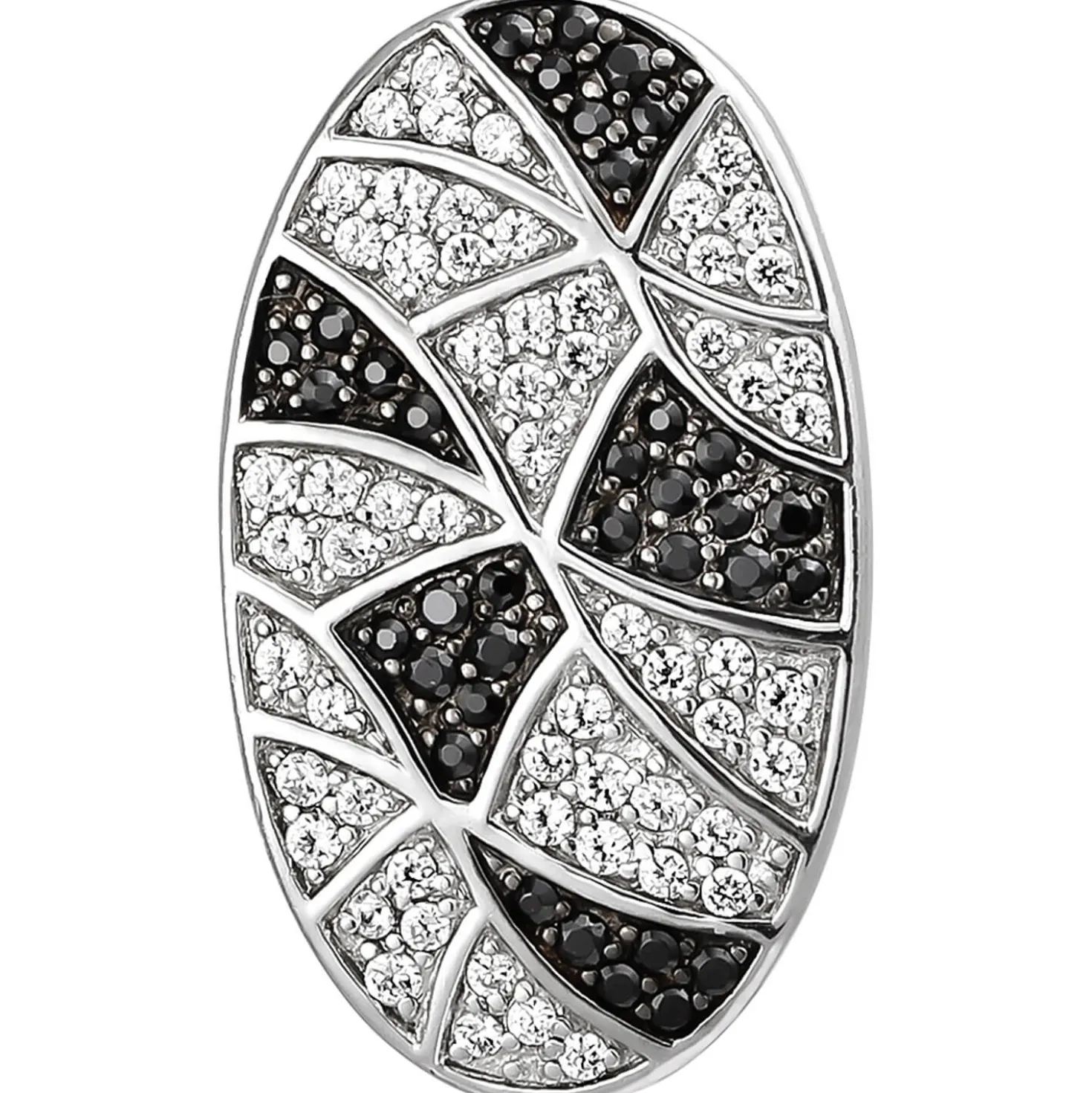 Anhänger 16x27,4mm oval aus 925 Silber mit 95 Zirkonia schwarz & weiß