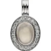 Anhänger 10,3x18mm oval Rosenquarz & 22 Zirkonia rundum 925 Silber rhodiniert