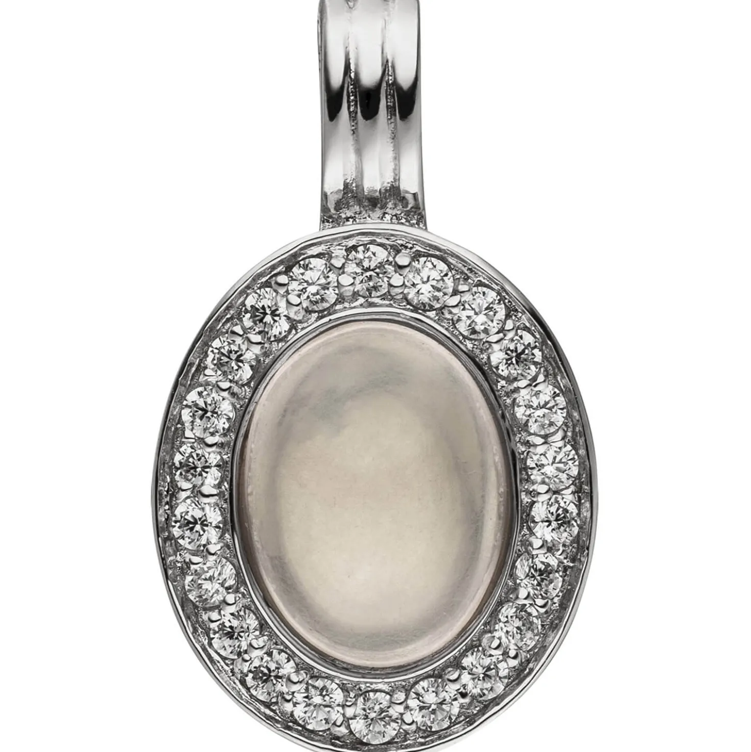 Anhänger 10,3x18mm oval Rosenquarz & 22 Zirkonia rundum 925 Silber rhodiniert