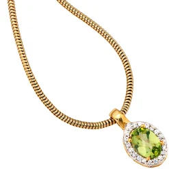 Anhänger 7,6x14,1mm Peridot grün & 20 Diamanten 0.1Ct W/P1 585 Gold Gelbgold