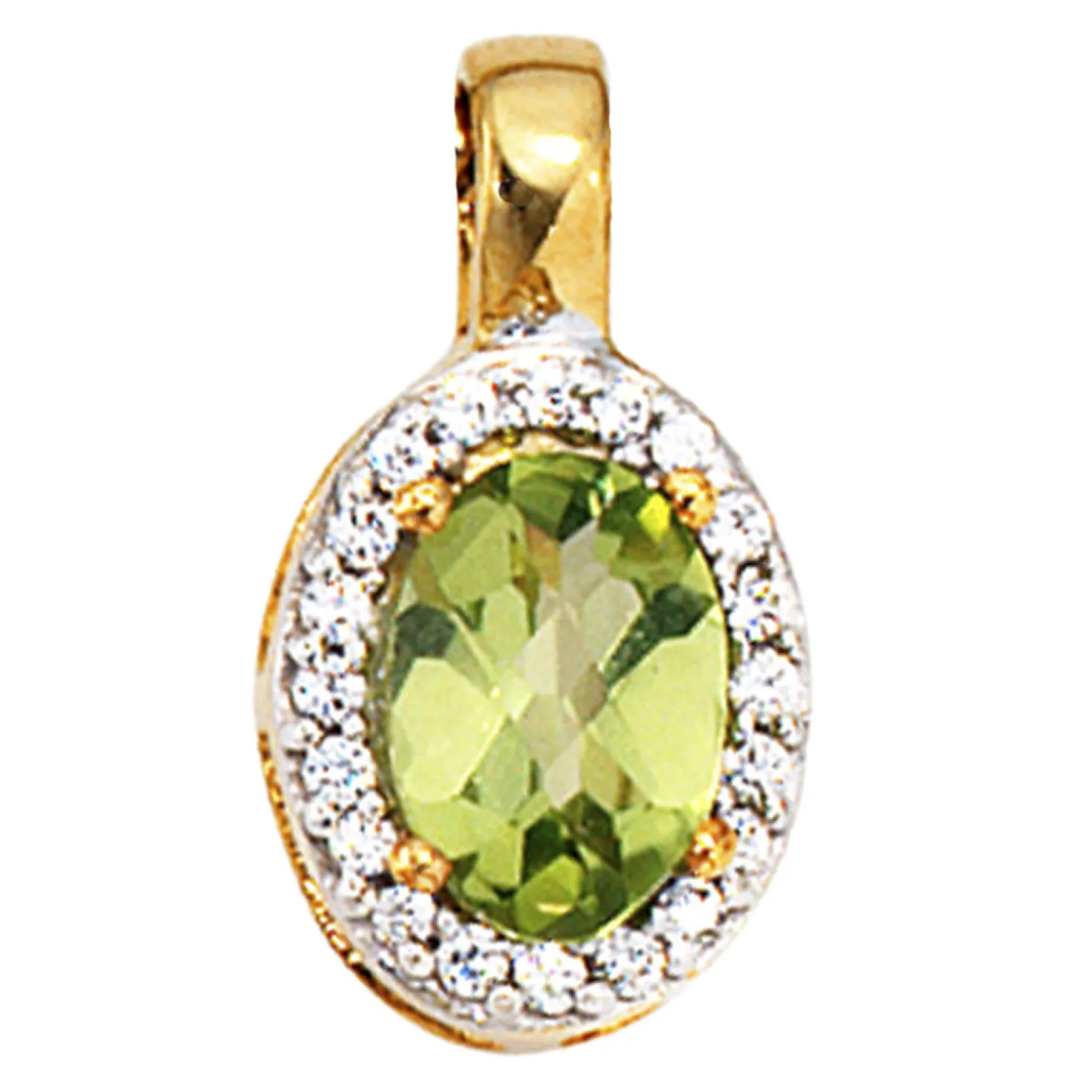 Anhänger 7,6x14,1mm Peridot grün & 20 Diamanten 0.1Ct W/P1 585 Gold Gelbgold