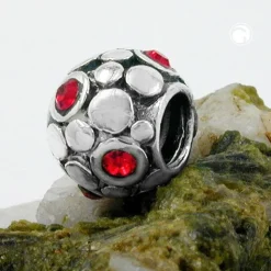 Anhänger 10x8mm Perle-bead Kugel mit Glas Kristall rot 925 Silber Damen