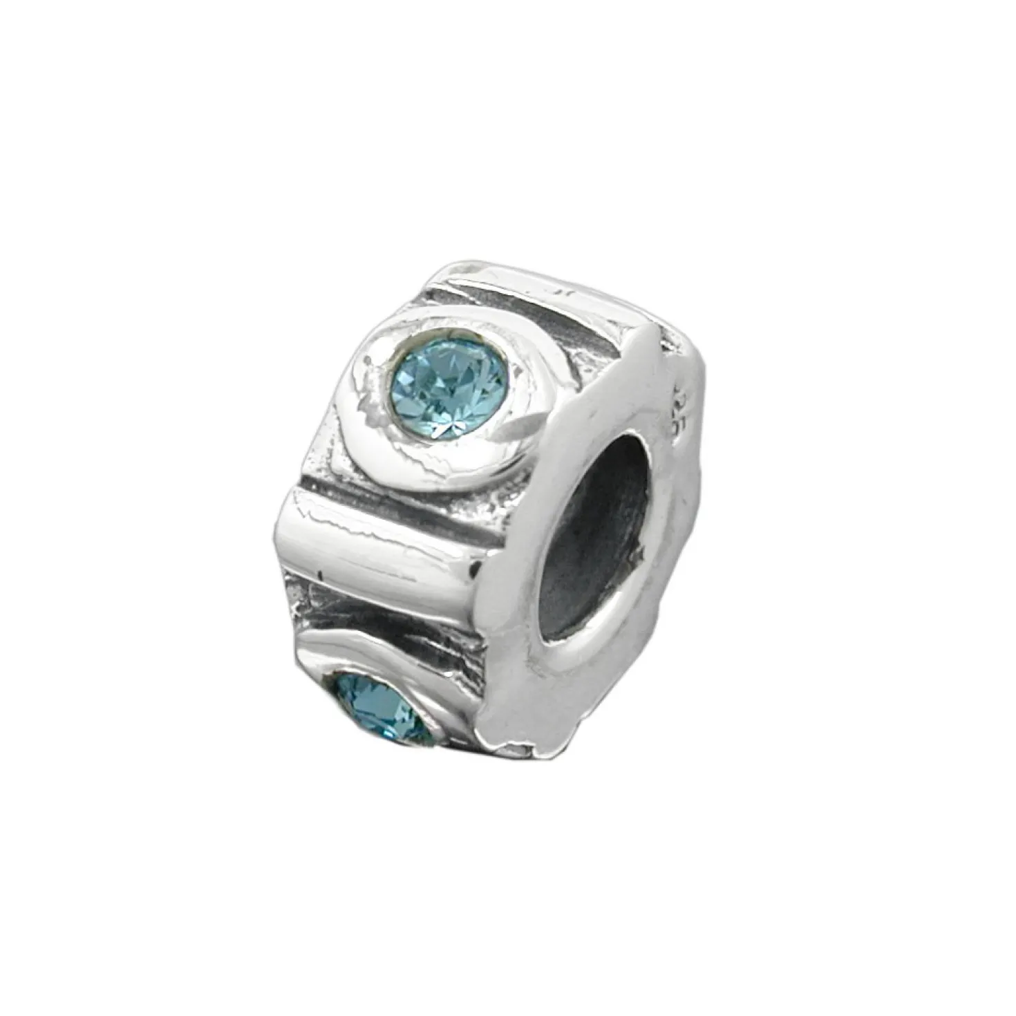 Anhänger 10x5mm Perle-bead mit Glas Kristall aqua blau 925 Silber Damen