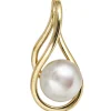 Anhänger 8,5x18mm Perlenanhänger Süßwasser Perle Zuchtperle 585 Gold Gelbgold