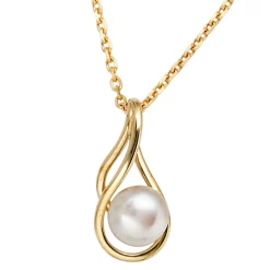 Anhänger 8,5x18mm Perlenanhänger Süßwasser Perle Zuchtperle 585 Gold Gelbgold