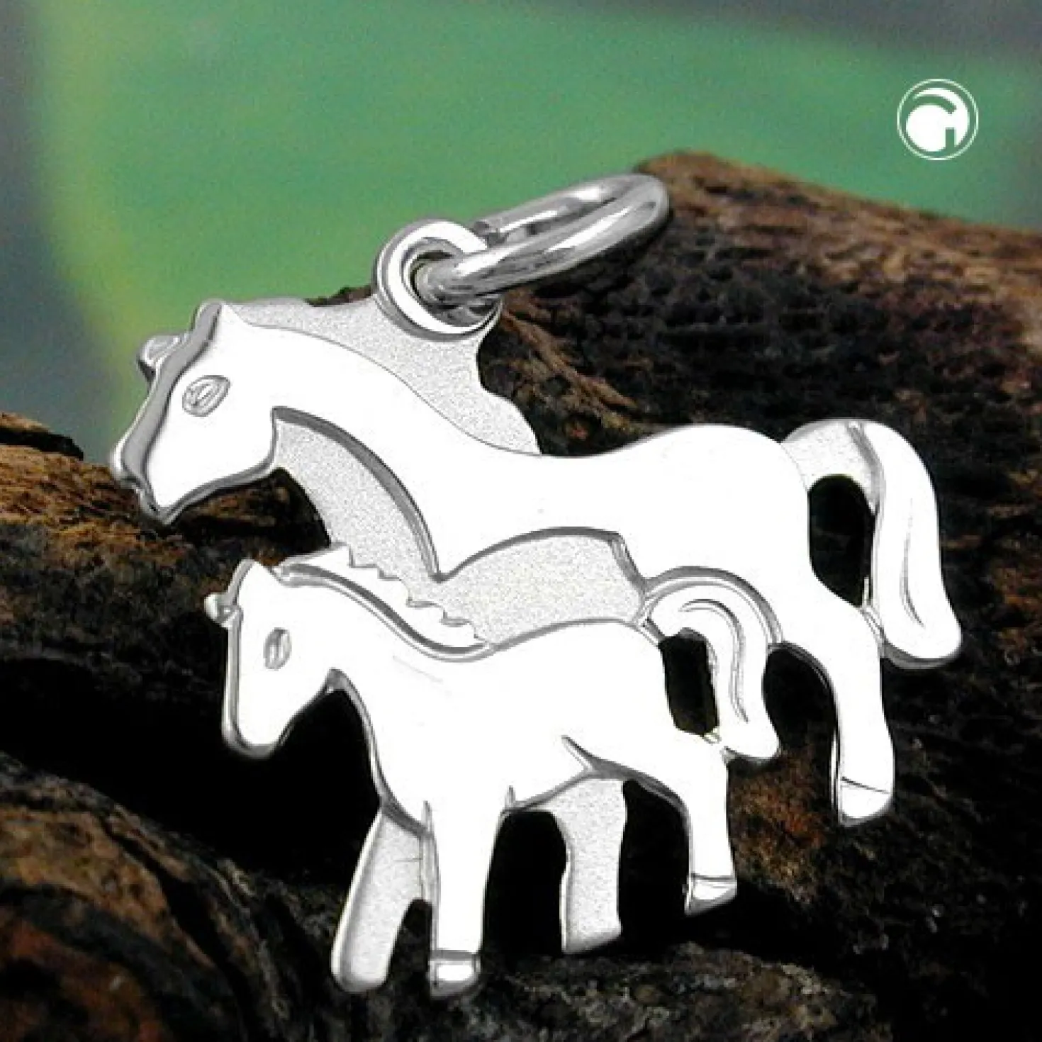 Anhänger 13x14mm Pferdepaar Pferdchen aus echtem 925 Silber Kinder